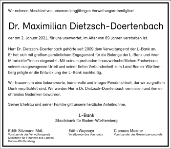 Traueranzeige von Maximilian Dietzsch-Doertenbach von Frankfurter Allgemeine Zeitung