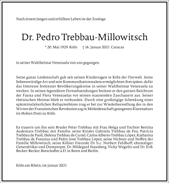 Traueranzeige von Pedro Trebbau-Millowitsch von Frankfurter Allgemeine Zeitung