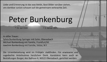 Traueranzeige von Peter Bunkenburg von Frankfurter Allgemeine Zeitung