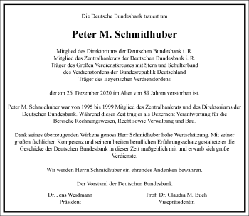 Traueranzeige von Peter M. Schmidhuber von Frankfurter Allgemeine Zeitung