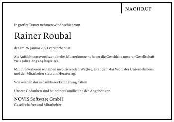 Traueranzeige von Rainer Roubal von Frankfurter Allgemeine Zeitung