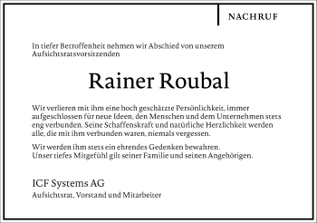 Traueranzeige von Rainer Roubal von Frankfurter Allgemeine Zeitung
