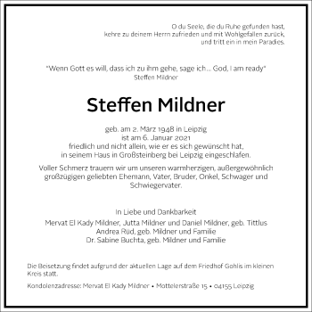 Traueranzeige von Steffen Mildner von Frankfurter Allgemeine Zeitung