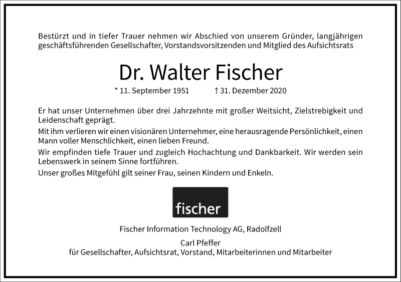 Traueranzeigen Von Walter Fischer Frankfurter Allgemeine Lebenswege