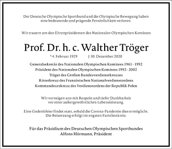 Traueranzeige von Walther Tröger von Frankfurter Allgemeine Zeitung