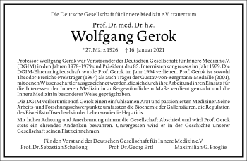 Traueranzeige von Wolfgang Gerok von Frankfurter Allgemeine Zeitung