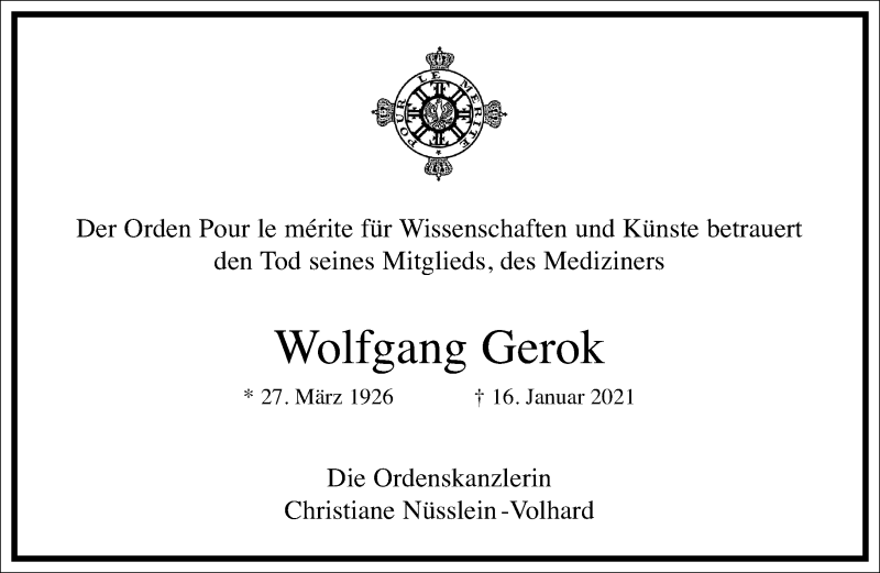  Traueranzeige für Wolfgang Gerok vom 20.01.2021 aus Frankfurter Allgemeine Zeitung