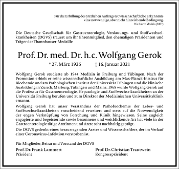 Traueranzeige von Wolfgang Gerok von Frankfurter Allgemeine Zeitung