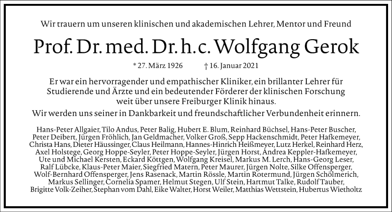  Traueranzeige für Wolfgang Gerok vom 25.01.2021 aus Frankfurter Allgemeine Zeitung