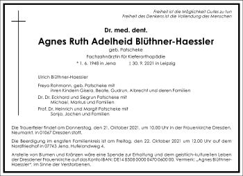 Traueranzeige von Agnes Ruth Adelheid Blüthner-Haessler von Frankfurter Allgemeine Zeitung