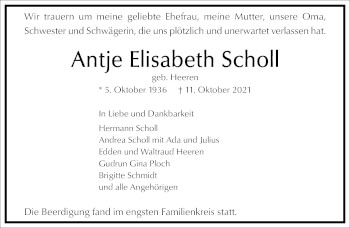 Traueranzeige von Antje Elisabeth Scholl von Frankfurter Allgemeine Zeitung