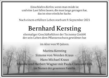 Traueranzeige von Bernhard Kersting von Frankfurter Allgemeine Zeitung