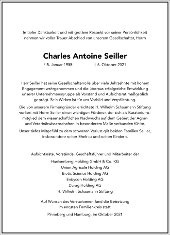 Traueranzeige von Charles Antoine Seiller von Frankfurter Allgemeine Zeitung