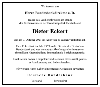 Traueranzeige von Dieter Eckert von Frankfurter Allgemeine Zeitung