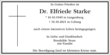 Traueranzeige von Elfriede Starke von Frankfurter Allgemeine Zeitung