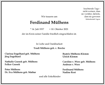 Traueranzeige von Ferdinand Mülhens von Frankfurter Allgemeine Zeitung