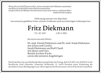 Traueranzeige von Fritz Diekmann von Frankfurter Allgemeine Zeitung