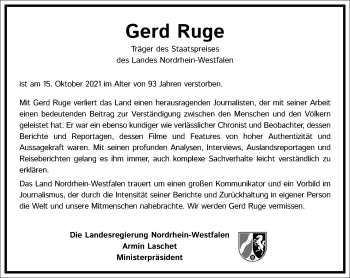 Traueranzeige von Gerd Ruge von Frankfurter Allgemeine Zeitung