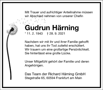 Traueranzeige von Gudrun Härning von Frankfurter Allgemeine Zeitung