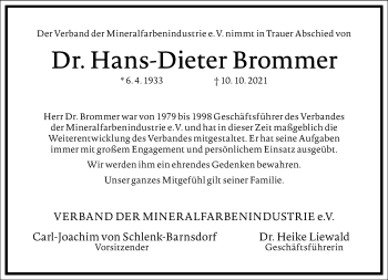 Traueranzeige von Hans-Dieter Brommer von Frankfurter Allgemeine Zeitung