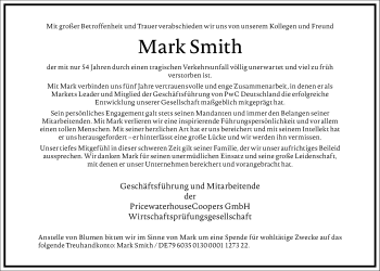 Traueranzeige von Mark Smith von Frankfurter Allgemeine Zeitung