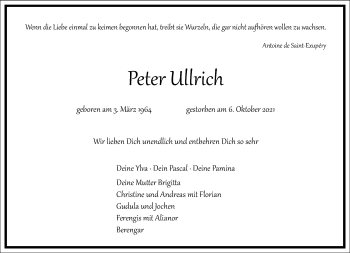 Traueranzeige von Peter Ullrich von Frankfurter Allgemeine Zeitung