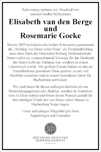 Traueranzeige von Rosemarie Goeke von Frankfurter Allgemeine Zeitung