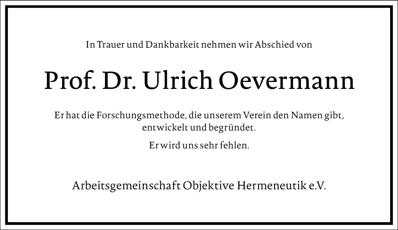  Traueranzeige für Ulrich Oevermann vom 23.10.2021 aus Frankfurter Allgemeine Zeitung