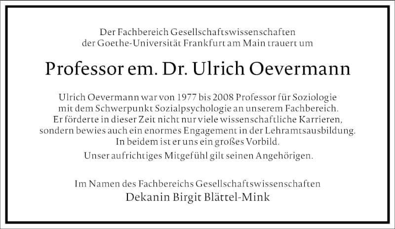  Traueranzeige für Ulrich Oevermann vom 16.10.2021 aus Frankfurter Allgemeine Zeitung