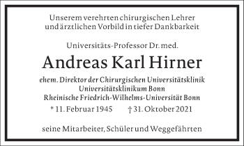 Traueranzeige von Andreas Karl Hirner von Frankfurter Allgemeine Zeitung