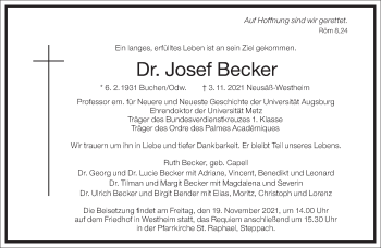 Traueranzeige von Dr. Josef Becker von Frankfurter Allgemeine Zeitung