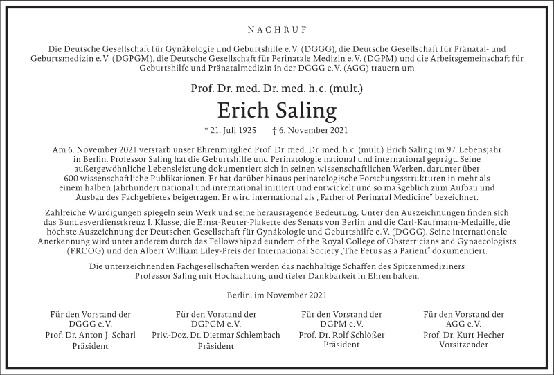  Traueranzeige für Erich Saling vom 27.11.2021 aus Frankfurter Allgemeine Zeitung