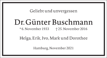Traueranzeige von Günter Buschmann von Frankfurter Allgemeine Zeitung