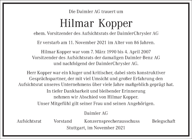  Traueranzeige für Hilmar Kopper vom 18.11.2021 aus Frankfurter Allgemeine Zeitung