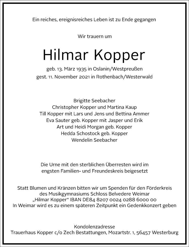  Traueranzeige für Hilmar Kopper vom 16.11.2021 aus Frankfurter Allgemeine Zeitung
