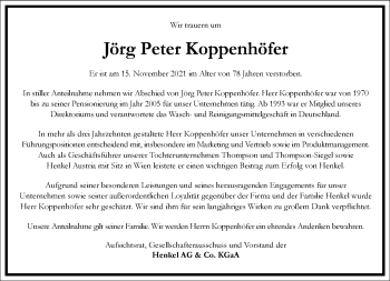 Traueranzeige von Jörg Peter Koppenhöfer von Frankfurter Allgemeine Zeitung