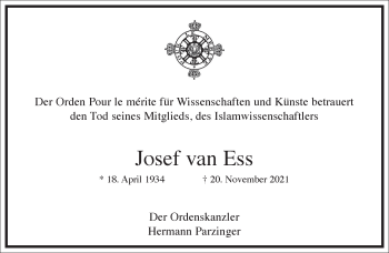 Traueranzeigen von Josef van Ess Frankfurter Allgemeine Lebenswege