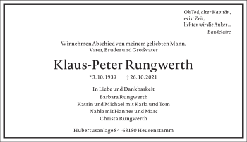 Traueranzeige von Klaus-Peter Rungwerth von Frankfurter Allgemeine Zeitung