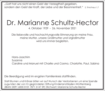 Traueranzeige von Marianne Schultz-Hector von Frankfurter Allgemeine Zeitung