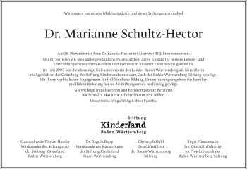 Traueranzeige von Marianne Schultz-Hector von Frankfurter Allgemeine Zeitung