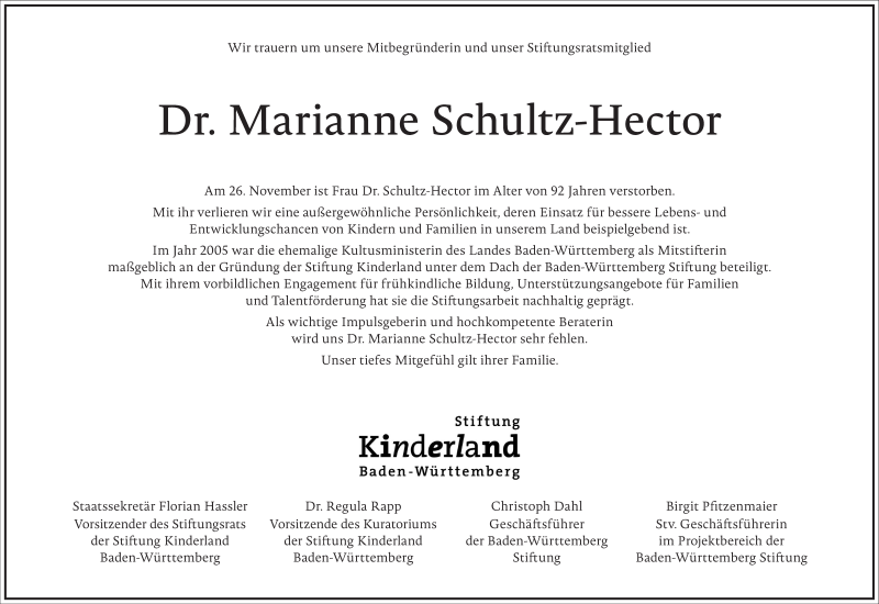  Traueranzeige für Marianne Schultz-Hector vom 30.11.2021 aus Frankfurter Allgemeine Zeitung