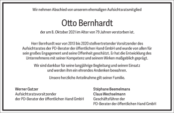 Traueranzeige von Otto Bernhardt von Frankfurter Allgemeine Zeitung