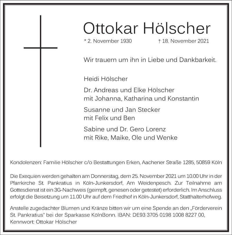  Traueranzeige für Ottokar Hölscher vom 23.11.2021 aus Frankfurter Allgemeine Zeitung
