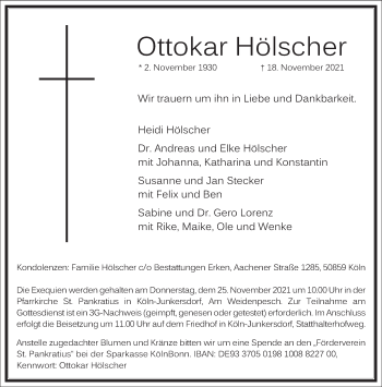 Traueranzeige von Ottokar Hölscher von Frankfurter Allgemeine Zeitung