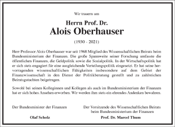 Traueranzeige von Prof. Dr. Alois Oberhauser von Frankfurter Allgemeine Zeitung