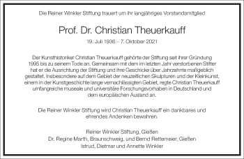 Traueranzeige von Prof. Dr. Christian Theuerkauff von Frankfurter Allgemeine Zeitung