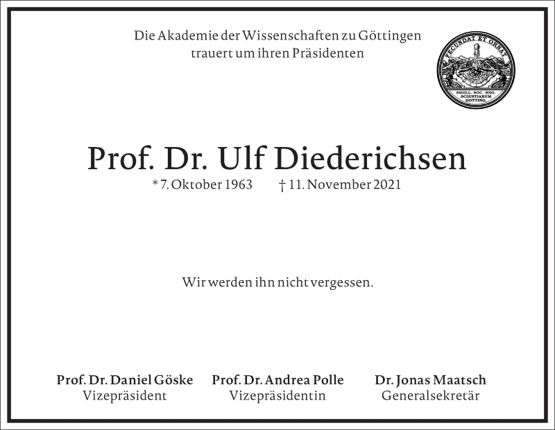  Traueranzeige für Ulf Diederichsen vom 20.11.2021 aus Frankfurter Allgemeine Zeitung