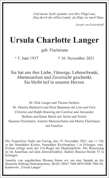 Traueranzeige von Ursula Charlotte Langer von Frankfurter Allgemeine Zeitung