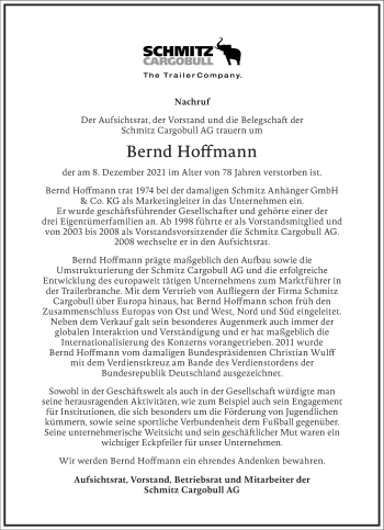 Traueranzeige von Bernd Hoffmann von Frankfurter Allgemeine Zeitung