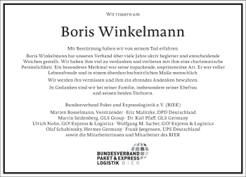 Traueranzeige von Boris Winkelmann von Frankfurter Allgemeine Zeitung